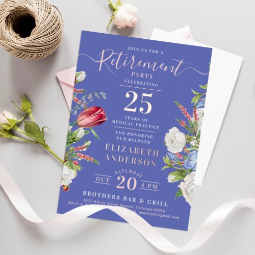 Elegant Lavender Retirement Floral Foil Invitation