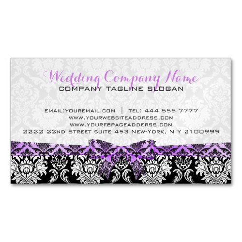 Elegant Lavender Ribbon Black  White Damasks 2 Magnetic Business Card