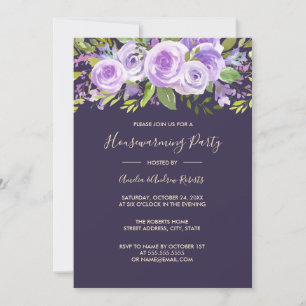 Elegant Lavender Rose Floral Housewarming Invitation