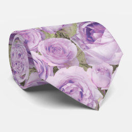 Elegant Lavender Rose Floral Watercolor Wedding Neck Tie