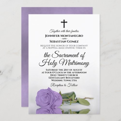 Elegant Lavender Rose Modern Catholic Wedding Invitation