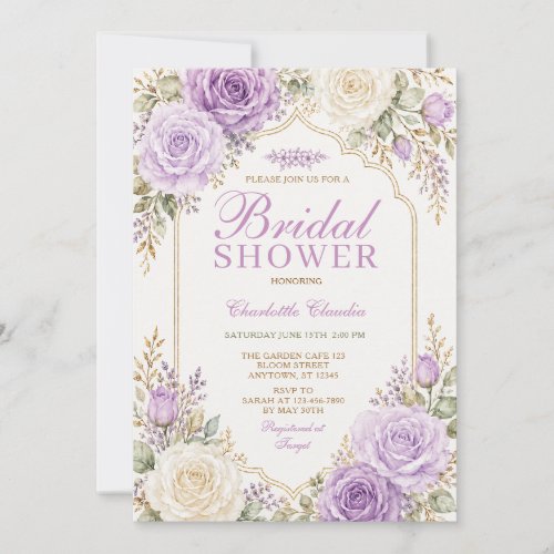 Elegant Lavender Rose Purple Floral Bridal Shower Invitation