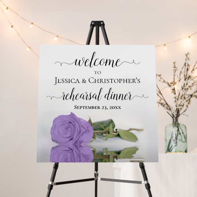Elegant Lavender Rose Rehearsal Dinner Welcome Foam Board (In Situ (Stand))