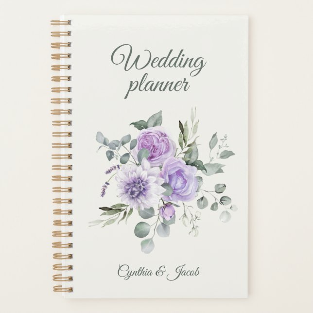 Elegant Lavender Roses Eucalyptus Wedding Planner (Front)