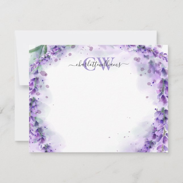 Elegant Lavender Scipt Monogram Note Card (Front)
