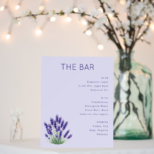 Elegant Lavender Serif Bar Menu Foam Board (In Situ (Wedding))