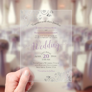 Elegant Lavender & Silver Calligraphy Wedding Acrylic Invitations