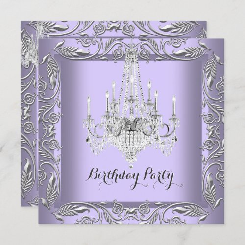 Elegant Lavender Silver Chandelier Birthday Party Invitation