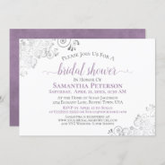 Elegant Lavender & Silver Lace White Bridal Shower Invitation at Zazzle
