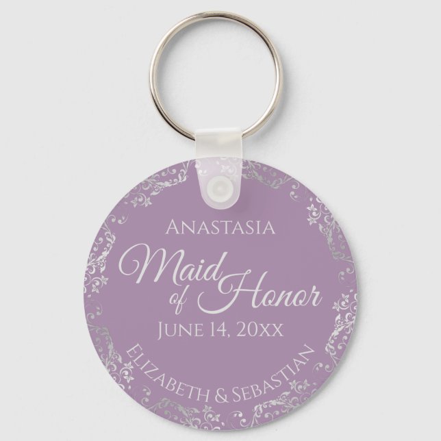 Elegant Lavender & Silver Maid of Honor Wedding Keychain (Front)