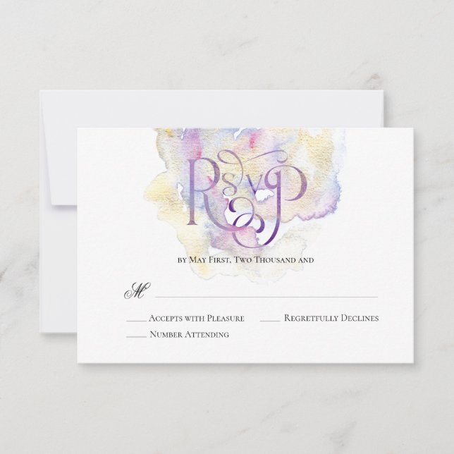Elegant Lavender Splash Wedding RSVP Card (Front)