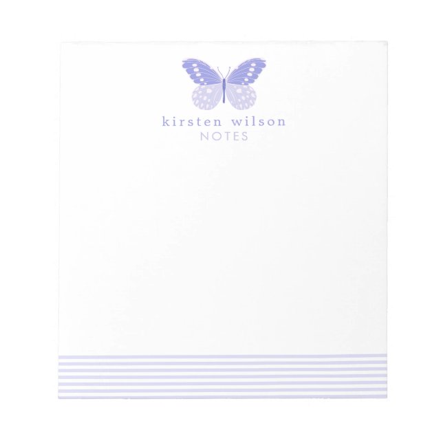 Elegant Lavender Stripes & Butterfly Notepad (Front)