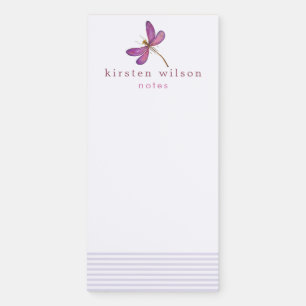 Elegant Lavender Stripes & Dragonfly Personalized Magnetic Notepad