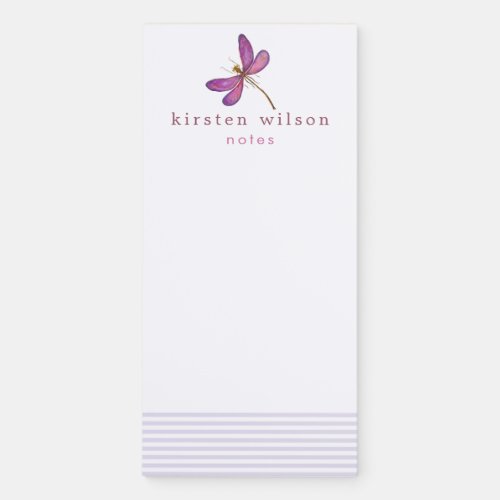 Elegant Lavender Stripes  Dragonfly  Personalized Magnetic Notepad