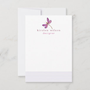 Elegant Lavender Stripes & Dragonfly  Personalized Note Card