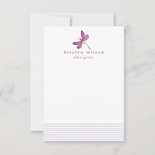 Elegant Lavender Stripes  Dragonfly  Personalized Note Card