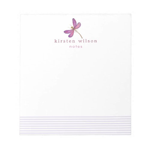 Elegant Lavender Stripes  Dragonfly  Personalized Notepad