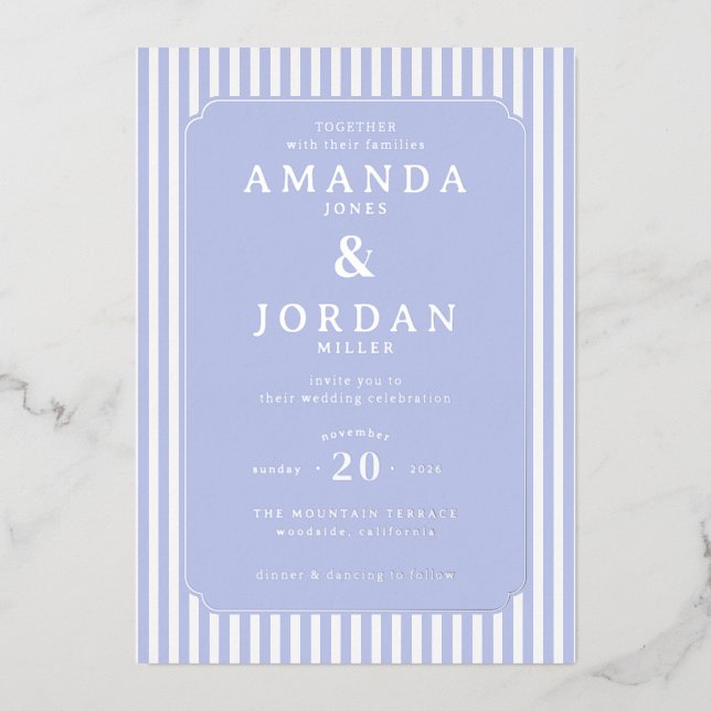 Elegant Lavender Stripes Foil Invitation (Front)