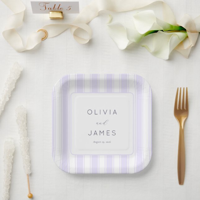 Elegant Lavender Stripes Paper Plates (Wedding)