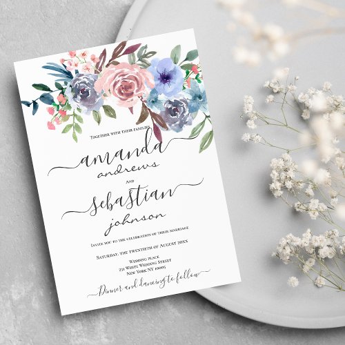 Elegant lavender teal pink mint floral wedding inv invitation