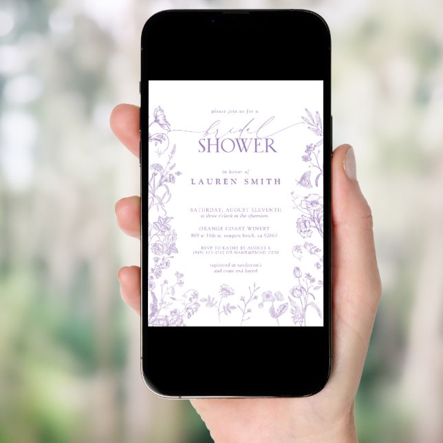 Elegant Lavender Victorian Floral Bridal Shower Invitation (Front Digital)