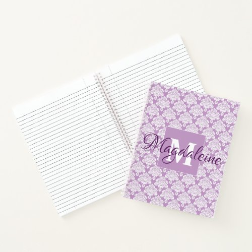 Elegant Lavender Vintage Damask Monogram  Name Notebook