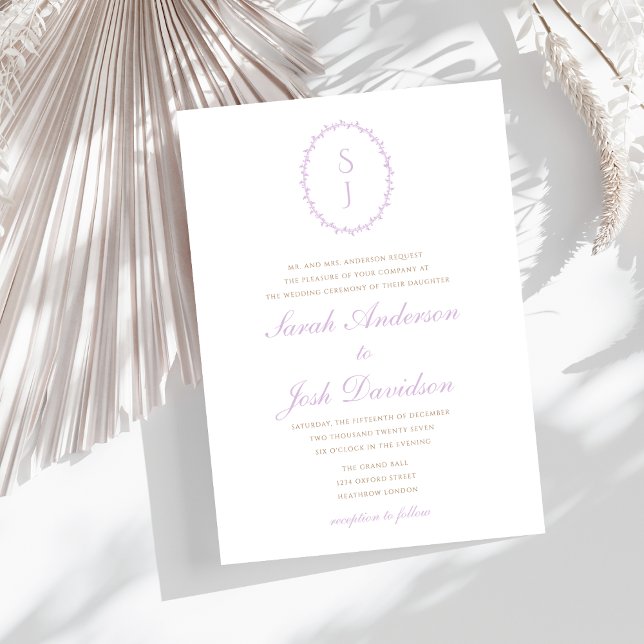 Elegant Lavender Vintage Monogram Invitation (Creator Uploaded)