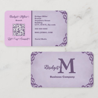 Elegant Lavender Vintage Ornament QR Business Card