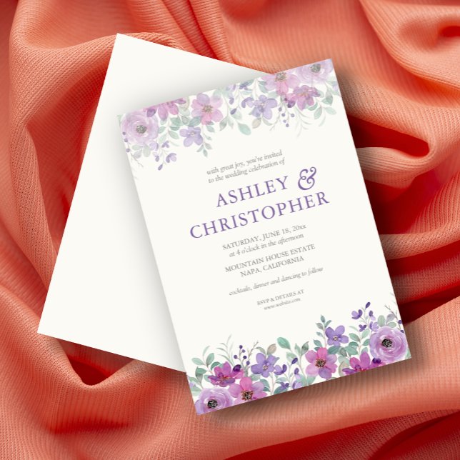 Elegant Lavender Watercolor Floral Wedding Invitation (Creator Uploaded)