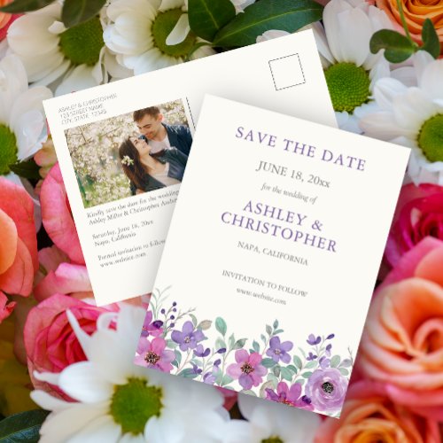 Elegant Lavender Watercolor Floral Wedding Invite