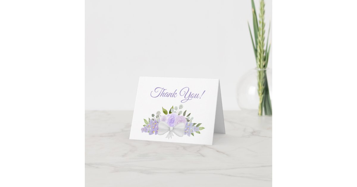 Elegant Lavender Watercolor Floral Wedding Photo Thank You Card | Zazzle