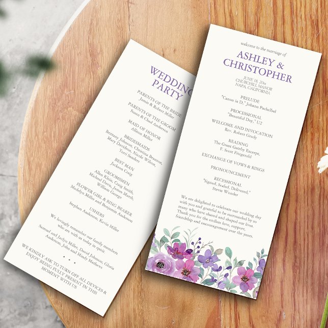 Elegant Lavender Watercolor Floral Wedding Program (Creator Uploaded)