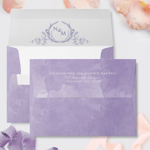 Elegant Lavender Watercolor Monogram Wedding Envelope