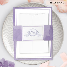 Elegant Lavender Watercolor, Monogram Wedding Invitation Belly Band