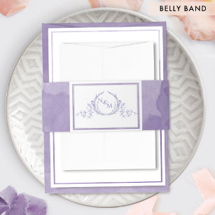 Elegant Lavender Watercolor, Monogram Wedding Invitation Belly Band