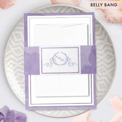 Elegant Lavender Watercolor Monogram Wedding Invitation Belly Band