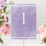 Elegant Lavender Watercolor Table Number<br><div class="desc">Help your guests find their table with this elegant lavender watercolor table number. Double sided cards. Exquisite lavender watercolor wash background and white text. NOTE: please place an individual order for each table number you need (i.e. for an event with three tables, you would need to place and order with...</div>