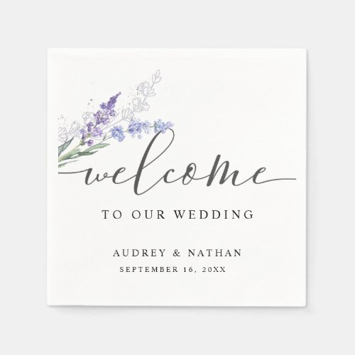 Elegant Lavender Watercolor Welcome Wedding Napkins