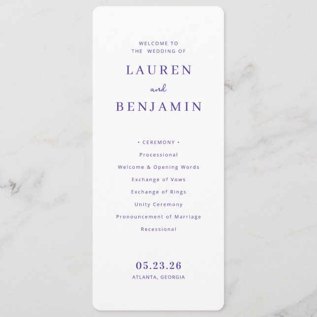 Elegant Lavender Wedding Ceremony Program (Front)
