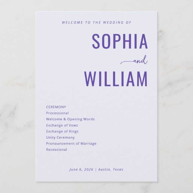 Elegant Lavender Wedding Ceremony Program (Front)
