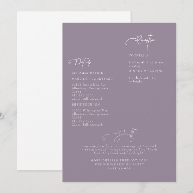 Elegant Lavender Wedding Detail Invitation (Front/Back)