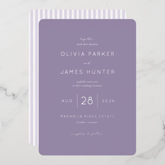 Elegant Lavender Wedding Invitation Foil Invitation (Front/Back)