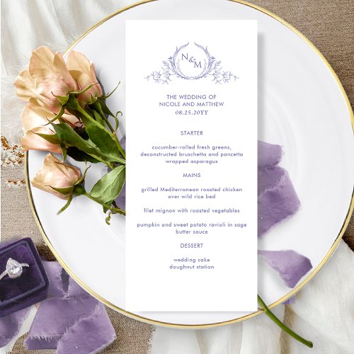 Elegant Lavender Wedding Menu with Monogram