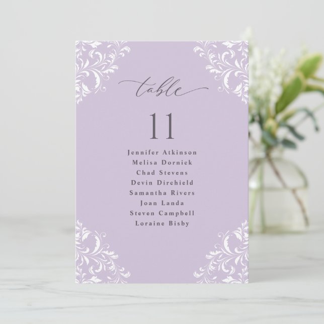 Elegant Lavender Wedding Seating Chart Sign Card (Standing Front)