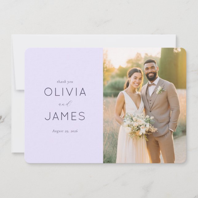 Elegant Lavender Wedding Thank You Card (Front)