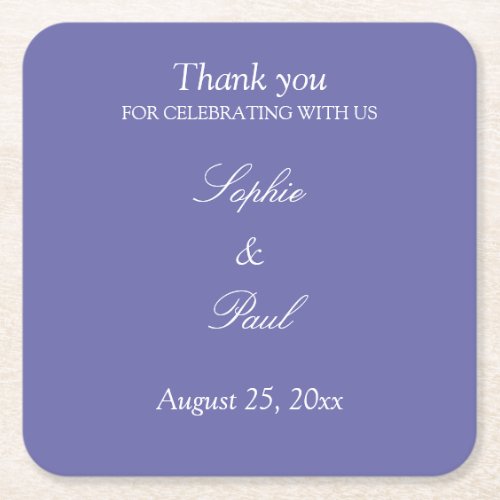 Elegant Lavender Wedding Thank You Square Paper Coaster