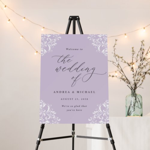 Elegant Lavender Wedding Welcome Sign Vintage