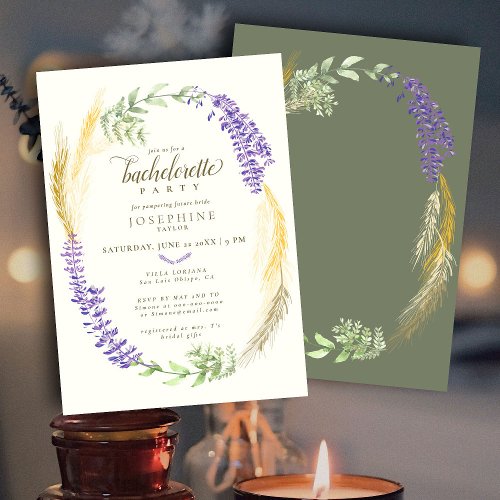 Elegant Lavender Wheat Wreath Bachelorette Party Invitation