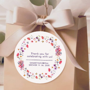 Elegant Lavender Wildflower Books Bridal Shower Classic Round Sticker