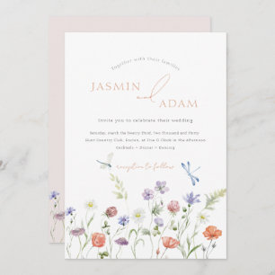 Elegant Lavender Wildflowers Dragonflies Wedding Invitation